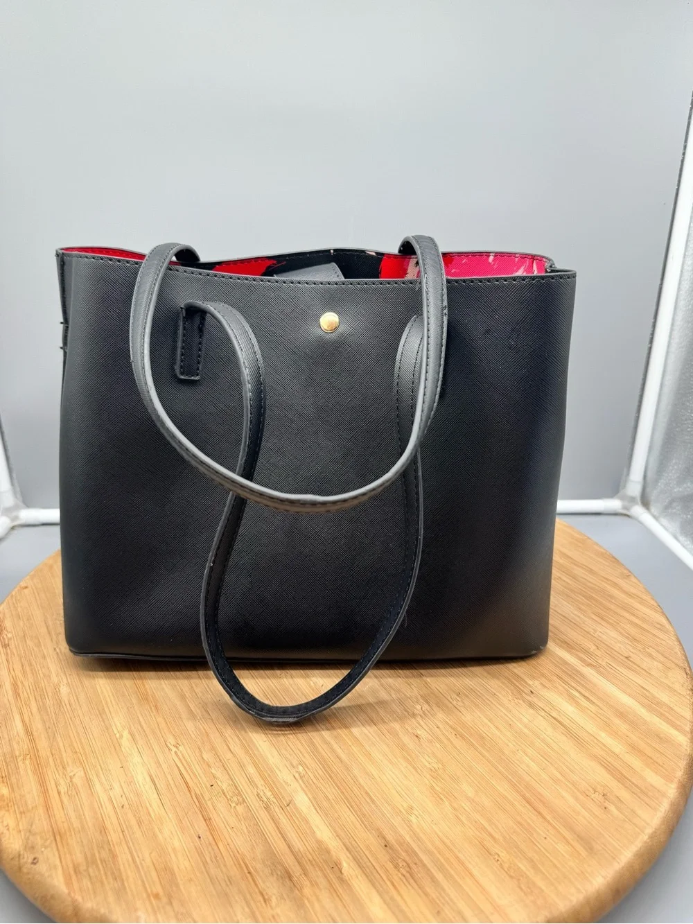 Trina Turk Black Structured‎ Tote Bag Gold Hardware Medium Shoulder Purse